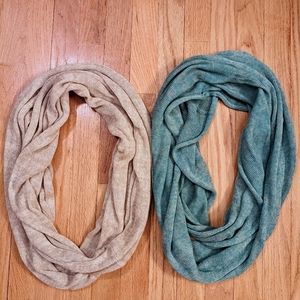 Anthropologie knit infinity scarves, set of 2, beige and turquoise